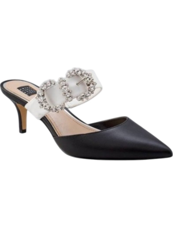 White House Black Market Shoes - White House Black Market Black/White Madelyn Mules Rhinestone Buckle Size 9